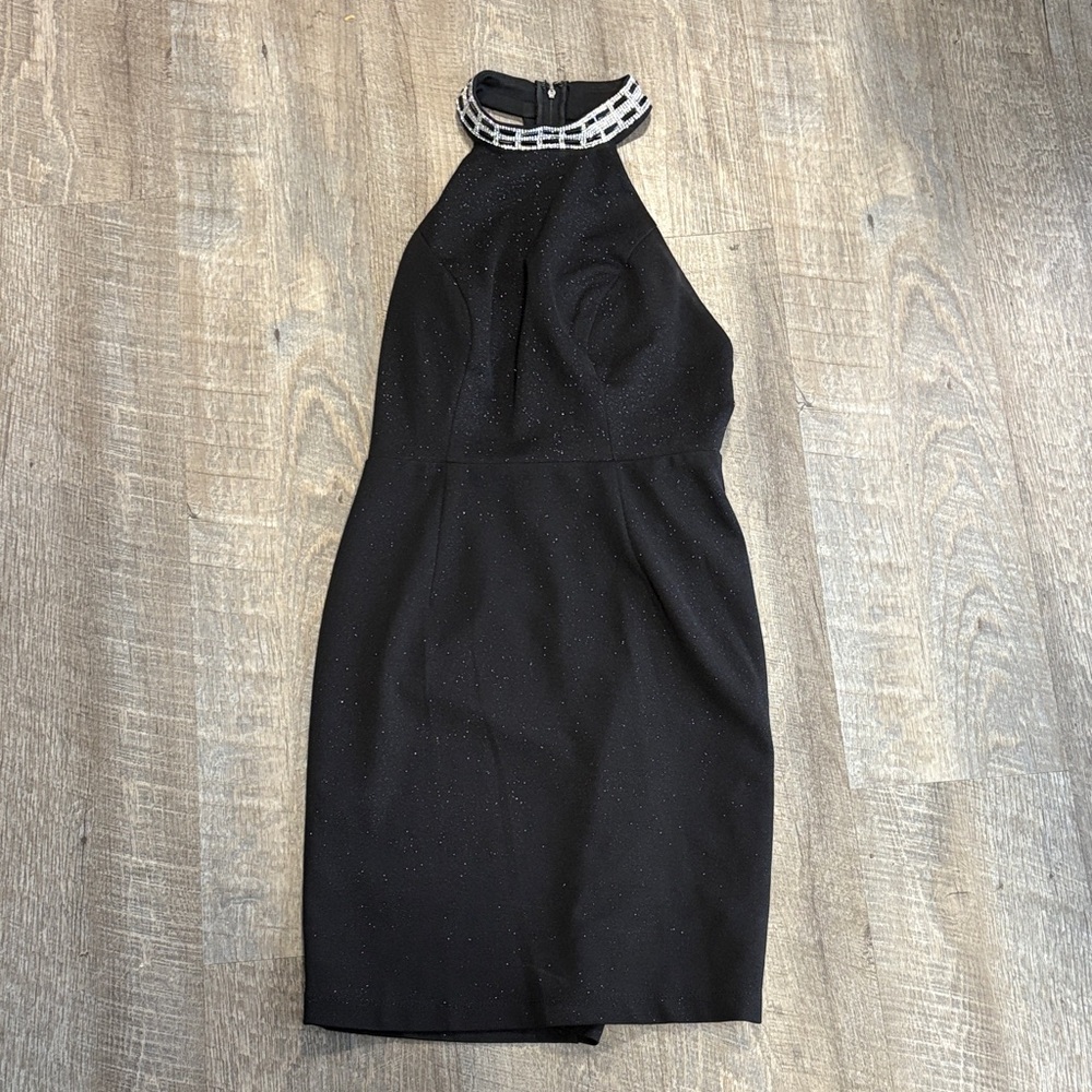 City Triangles Black Sparkle Halter Dress